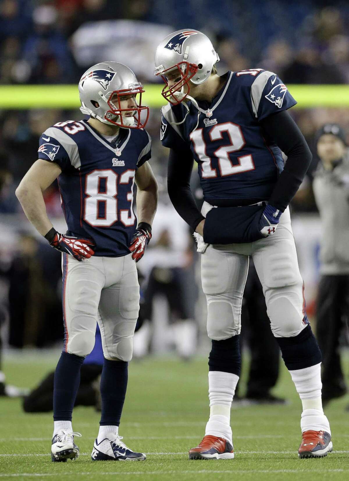 Pro Bowl receiver Wes Welker (left) is leaving Tom Brady for Peyton Manning, joining the Broncos after six season with the Patriots.