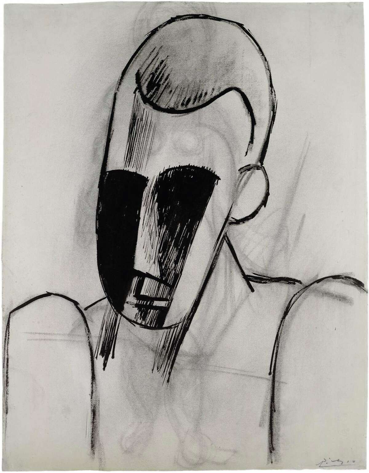 Pablo Picasso, Head of a Man, 1908, ink and charcoal on paper, Private Collection. 2013 Estate of Pablo Picasso / Artists Rights Society (ARS), New York