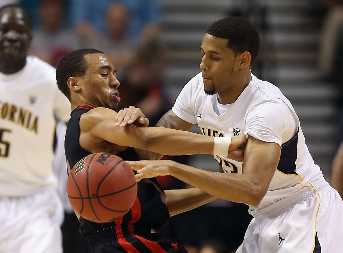 LAS VEGAS, NV - MARCH 14: Brandon Taylor #11 of the Utah Utes and Allen Crabbe #23 of the California Golden Bears fight for the ball in the first half during the quarterfinals of the Pac 12 Basketball Tournament at the MGM Grand Garden Arena on March 14, 2013 in Las Vegas, Nevada. (Photo by Jeff Gross/Getty Images)
