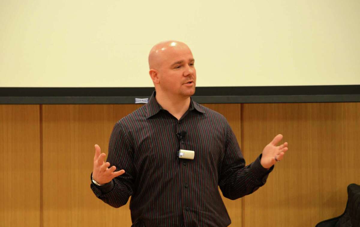 Jamie Nabozny spoke at the Darien Public Library about the bullying he received growing up for being gay. He shared what he feels is the right course of action for addressing bullying in the schools.