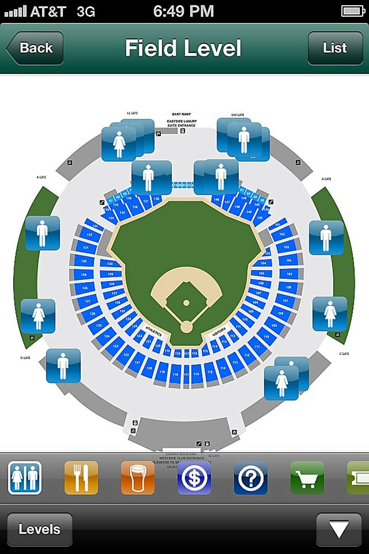 The Mobil Seat Upgrade app by Major League Baseball shows fans the locations of better available seats, which also cost more.