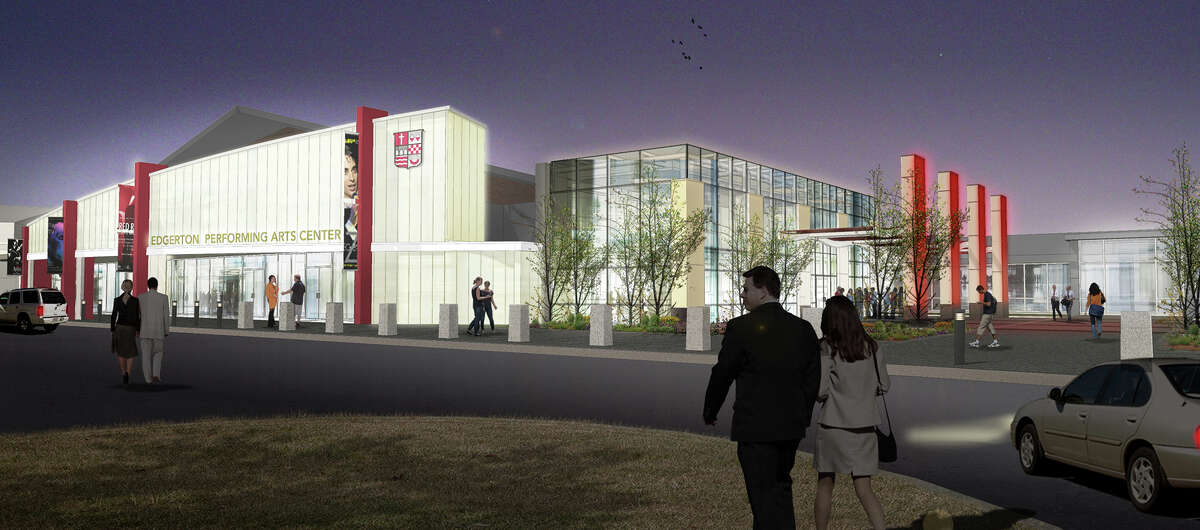 Above is a rendering of Sacred Heart University's Edgerton Center for the Performing Arts following a renovation and expansion project, expected to be completed later this year.