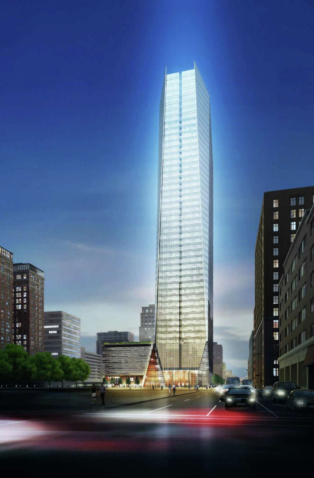 A rendering of the proposed 41-floor office tower to be built at 609 Main and Texas by Hines.