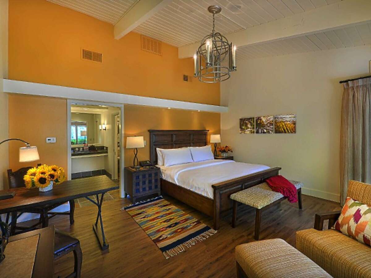 The 93 guest room bungalows of Quail Lodge, reopening March 26, feature a lighter palette and more contemporary California decor.