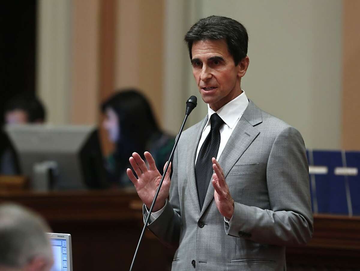 State Sen. Mark Leno, D-San Francisco, urged lawmakers to approve his measure authorizing more money for a California program that seizes guns from people who are prohibited from having them, at the Capitol in Sacramento, Calif., Thursday, March 7, 2013. With eight Republicans voting with the Democratic majority, the bill, was approved by a 31-0 vote and sent to the Assembly.(AP Photo/Rich Pedroncelli)