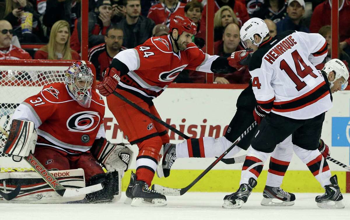 New Jersey Devils goalie Martin Brodeur scores his first NHL goal