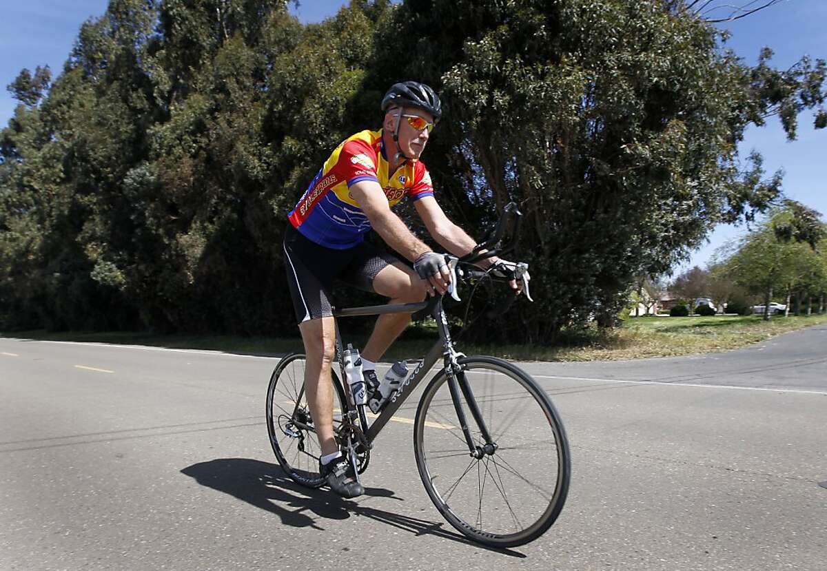 Dave Dye heads out for his daily 20-mile bike ride in French Camp, Calif. on Saturday, March 23, 2013.