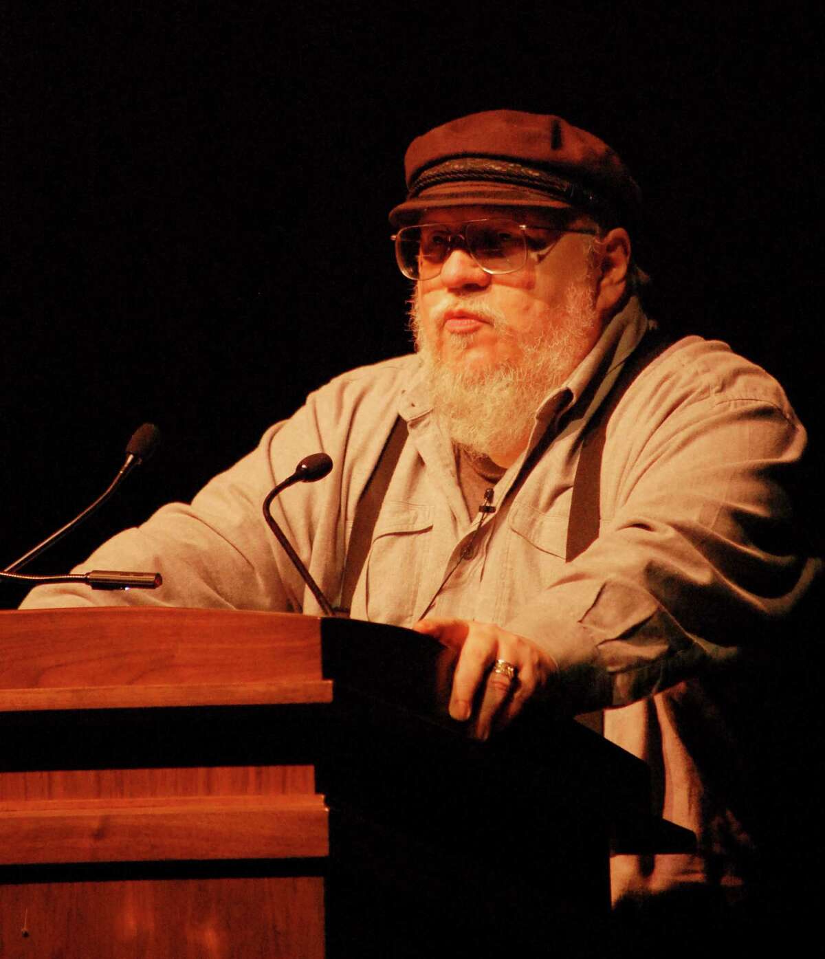 George R.R. Martin, author of the "A Song of Ice and Fire" fantasy series speaks to a packed house at Texas A&M University. The third season of the HBO series "A Game of Thrones," based on Martin's books, premieres tonight