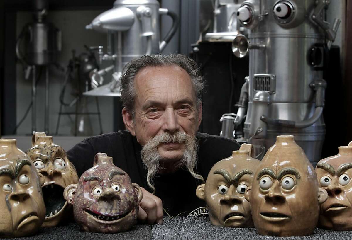 Sculptor Clayton Bailey visits with some of his wacky clay creations at his home studio in Port Costa, Calif. on Wednesday, Sept. 28, 2011. A retrospective of his work, "Clayton Bailey's World of Wonders", will be displayed at Sacramento's Crocker Art Museum through Jan. 15, 2012.