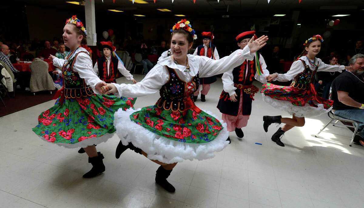 Members of the St. Adelbert's Dance Group show their prowess during the Dyngus Day celebration April 1, 2013, at the Elks lodge in Rotterdam, N.Y. (Skip Dickstein/Times Union)