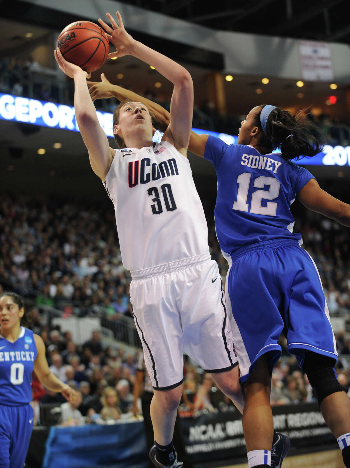 UConn's Breanna Stewart drives to the basket during their 83-53 victory over Kentucky in the elite eight round of the NCAA Women's Basketball Tournament at the Webster Bank Arena in Bridgeport, Conn. on Monday, April 1, 2013.