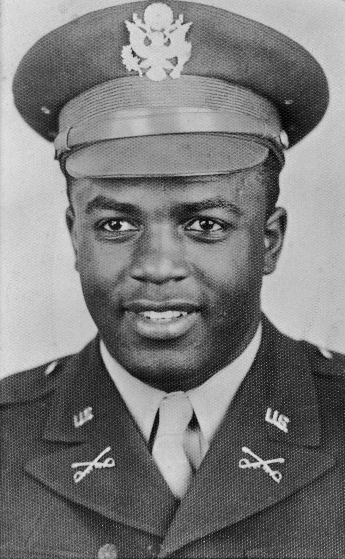 American baseball player Jackie Robinson during his wartime service as a second lieutenant in the United States Army, circa 1943.