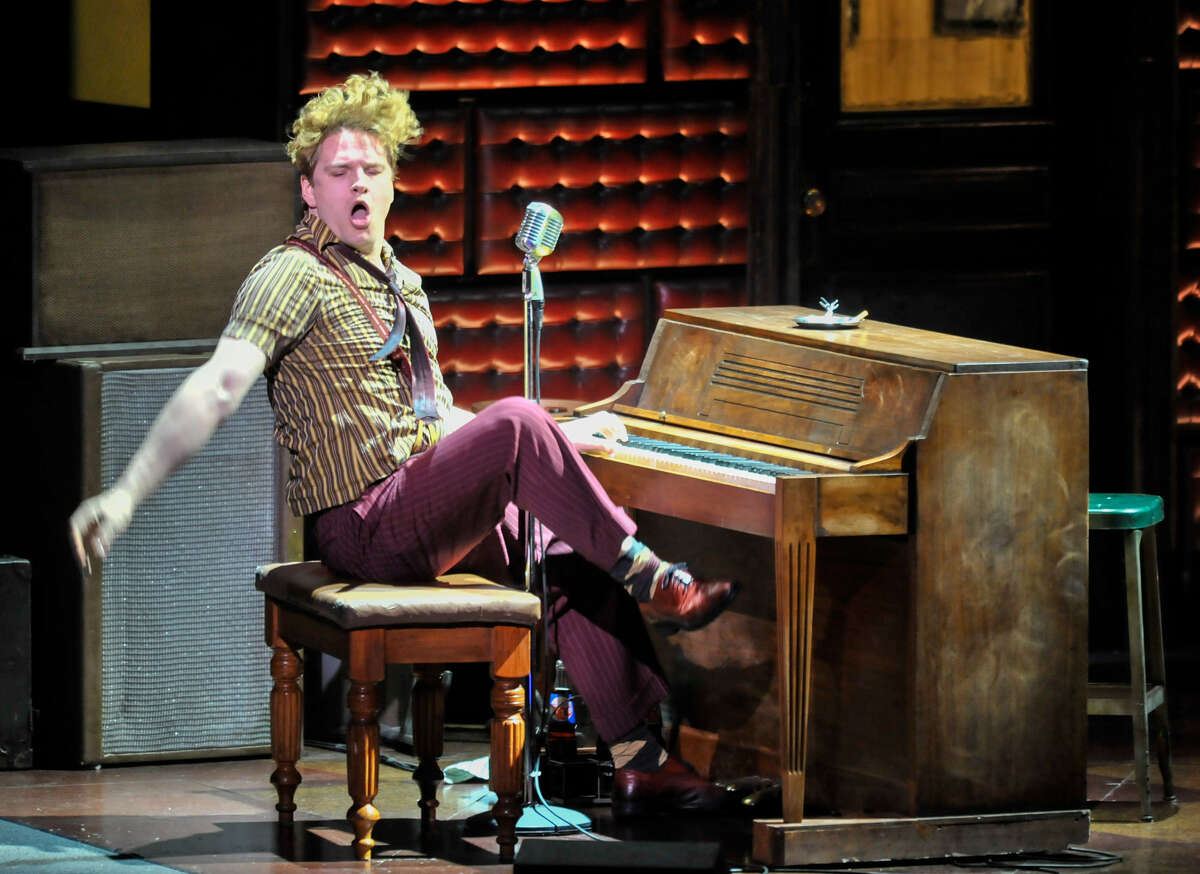 Ben Goddard delivers Jerry Lee Lewis' showmanship during a performance of “Million Dollar Quartet” at the Majestic Theatre.