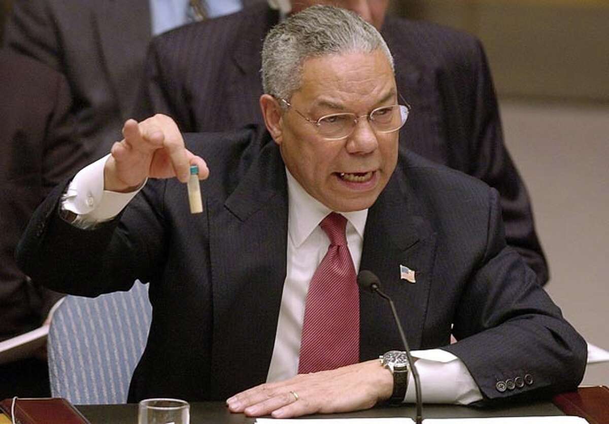 2. 44 percent of voters believe that George W. Bush intentionally lied about Iraq possessing weapons of mass destruction in order to lead the nation to war against Saddam Hussein.Colin Powell warns the UN that Iraq could have anthrax in the lead up to the war.