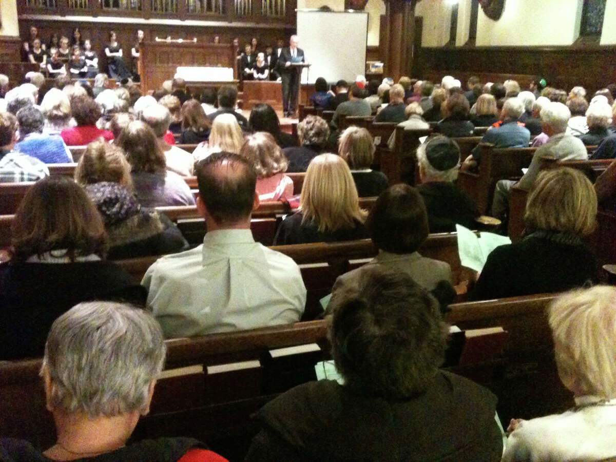Pews in First Church Congregational were filled for the town's 30th annual Holocaust Commemoration on Wednesday night. FAIRFIELD CITIZEN, CT 4/3/13