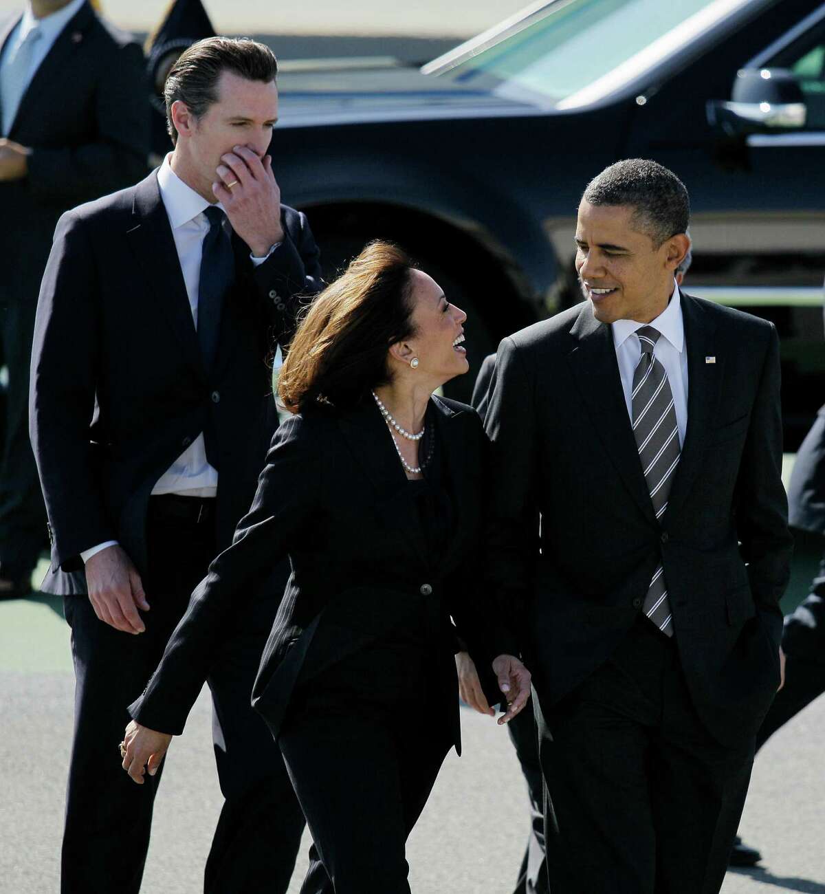 President Barack Obama praised Kamala Harris, shown in February 2012, for being "the best-looking attorney general," during a fundraising lunch Thursday.