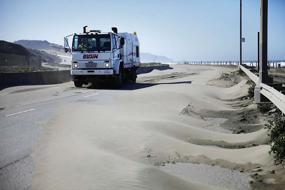 Great Highway in SF closed by wind, sand