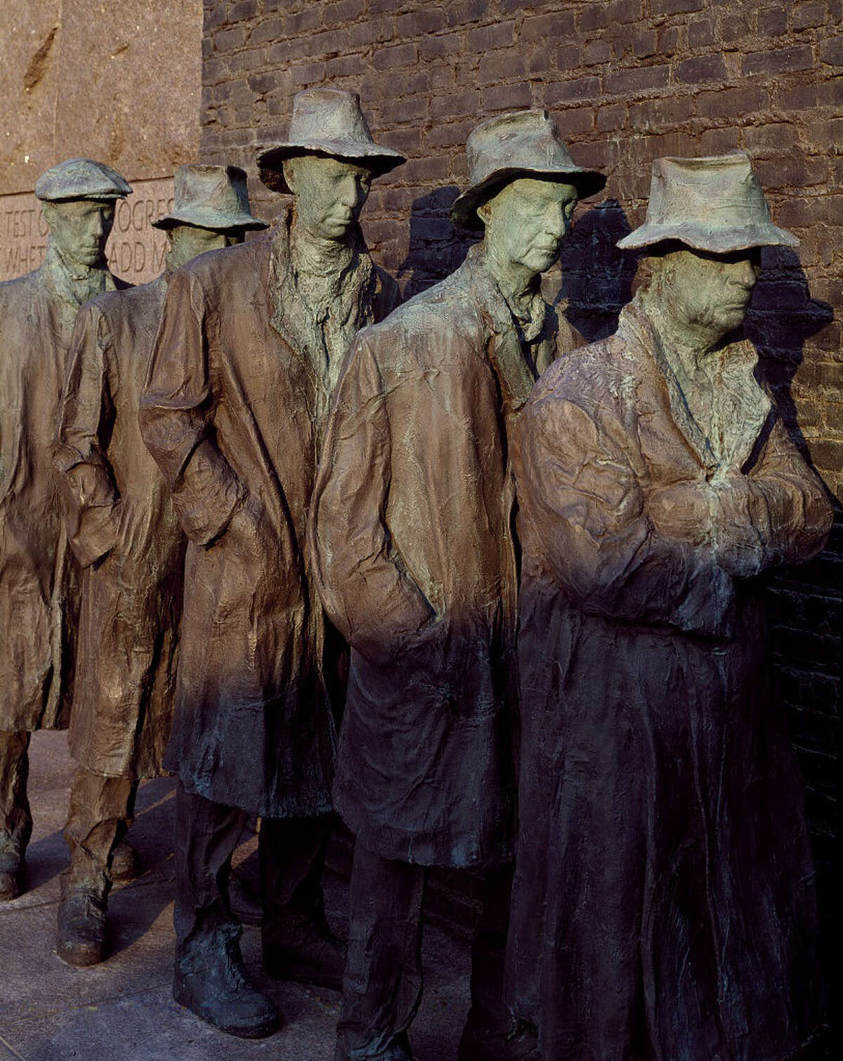 A sculpture depicting a Great Depression breadline at the Franklin Delano Roosevelt Memorial, Washington, D.C.