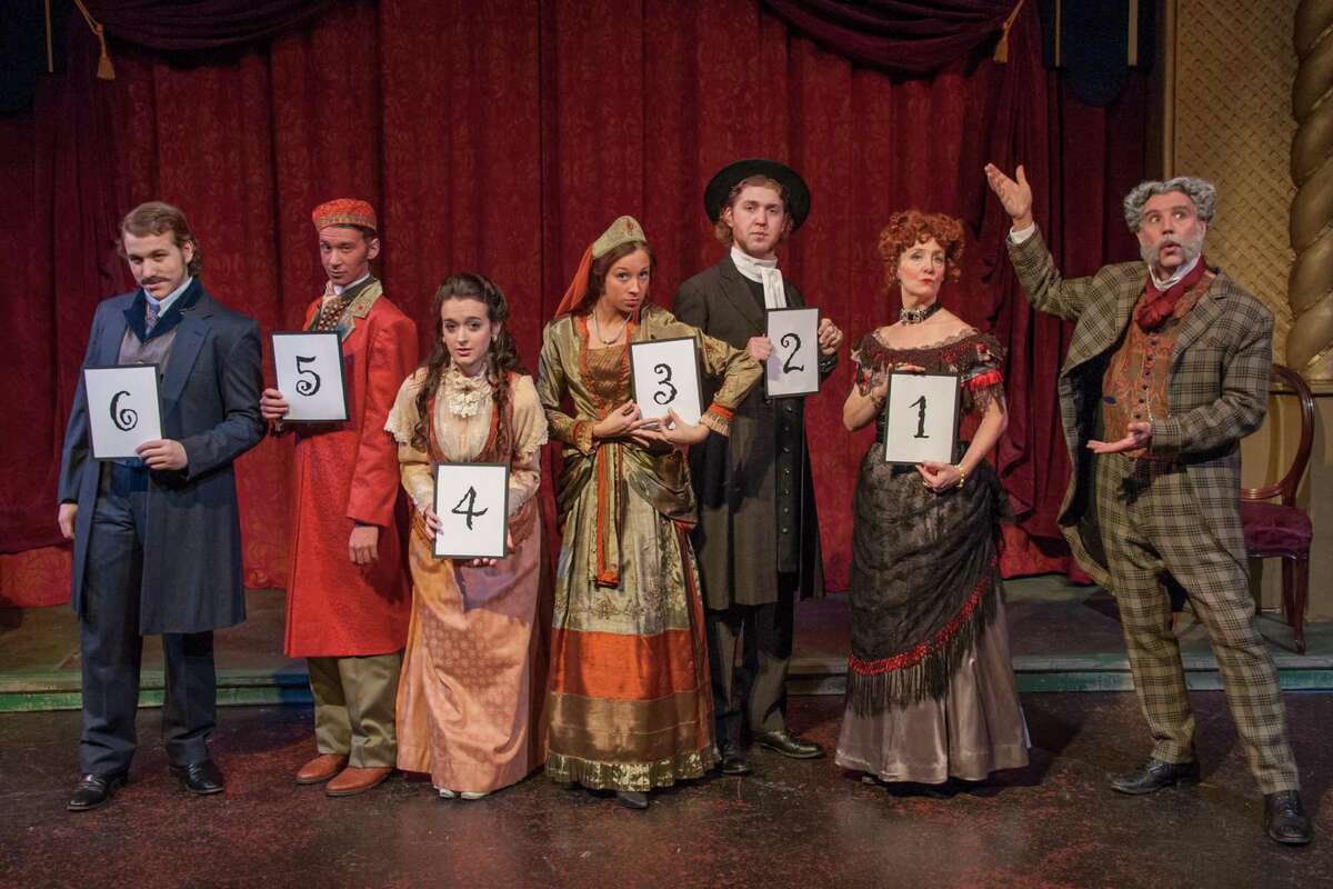 Nick Martiniano, Brandon Hansen, Sara Curtis, Kyrie Ellison, Matt McFadden, Leigh Strimbeck and Robert Dalton in Theatre Institute at Sage's production of "The Mystery of Edwin Drood," onstage from April 12-21, 2013. (Courtesy Theatre Institute at Sage)