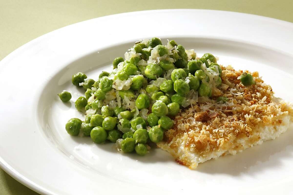 Peas with baked ricotta & bread crumbs as seen in San Francisco, California, on Wednesday, April 3, 2013. Food styled by Amanda Gold.