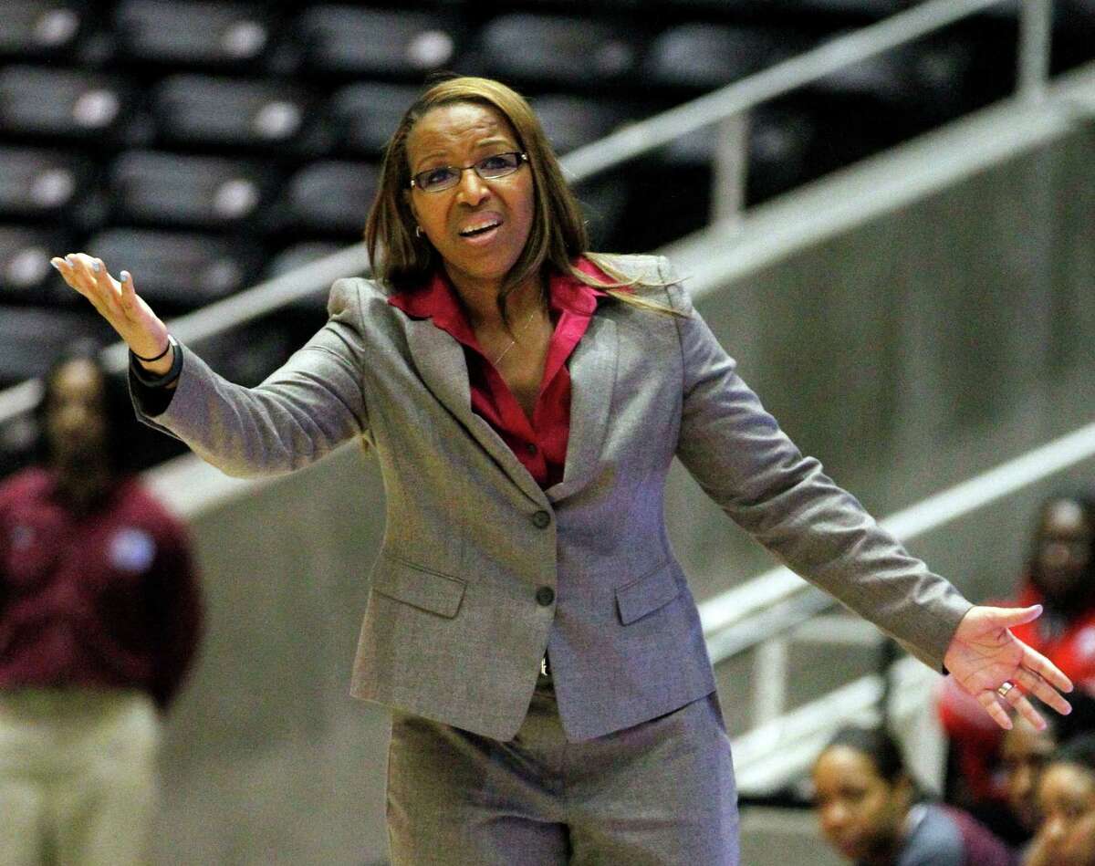 Texas Southern head coach Cynthia Cooper-Dyke gestures to the team during the first half of a SWAC women's basketball tournament semi-final game with Prairie View A&M at the Curtis Culwell Center on Friday, March 15, 2013 in Garland, TX. (John F. Rhodes / Special Contributor)