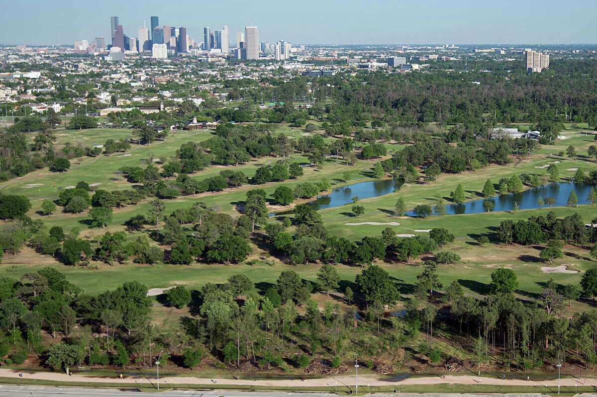 The downtown skyline is seen over Memorial Park on Thursday, April 11, 2013, in Houston.