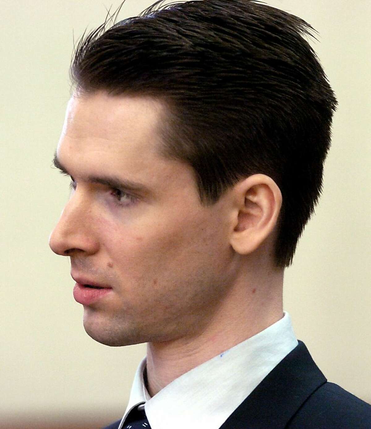 Justin Helzer is shown at the Bray Court Building in Martinez, Calif. on Friday, April 30, 2004, during opening statements in his death penalty murder trial.