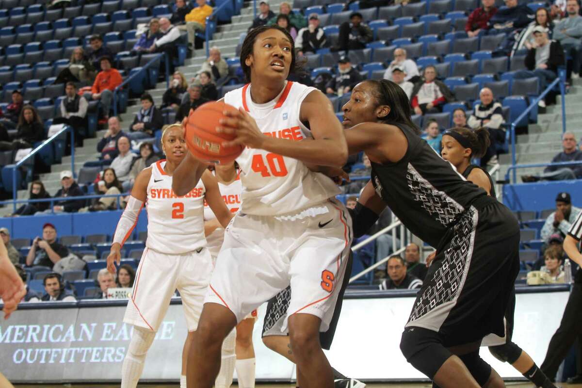 Kayla Alexander, #40, of the Syracuse University Orange drives the ball to the basket against the Providence College Friars during the first round of the 2012 BIG EAST Conference Women's Basketball Championships at the XL Center in Hartford, Connecticut on March 2, 2012. The Orange won 57-47. Bob Stowell/Getty Images