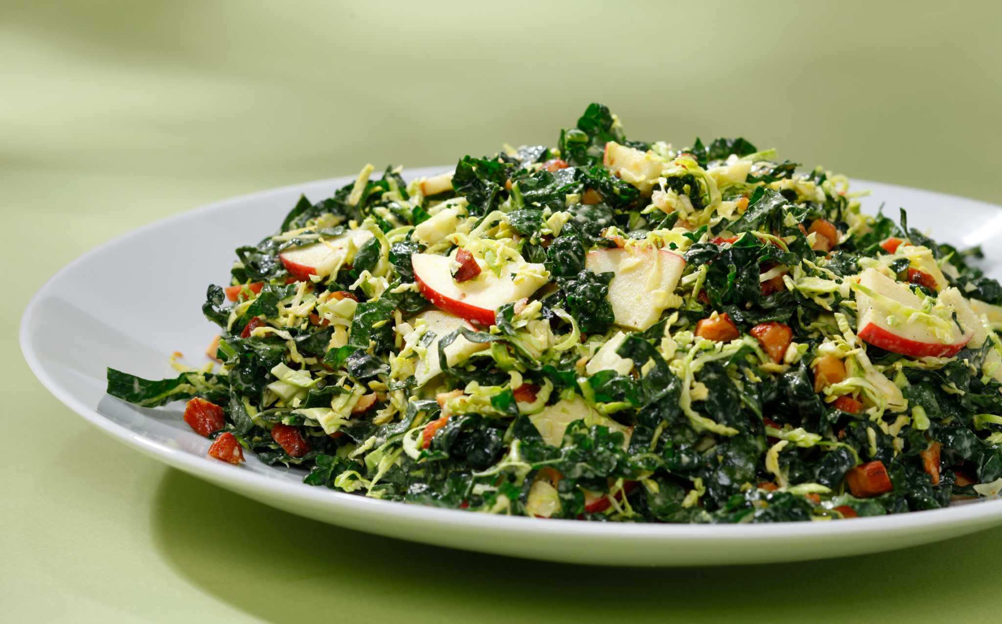 Kale & Brussels Sprout Salad With Toasted Almonds, Apples & Lemon