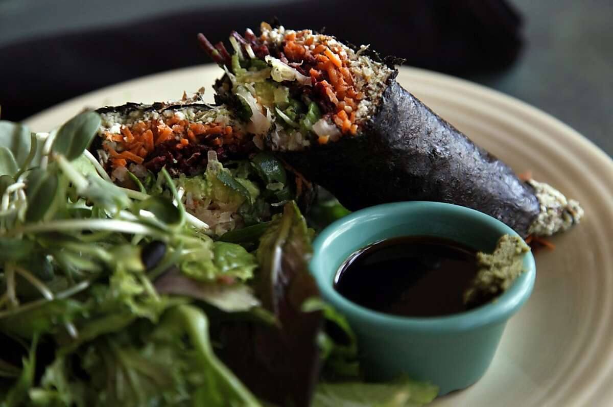The I Am Transparent vegan sushi roll at Cafe Gratitude in Santa Cruz is noted for its vegan cuisine.