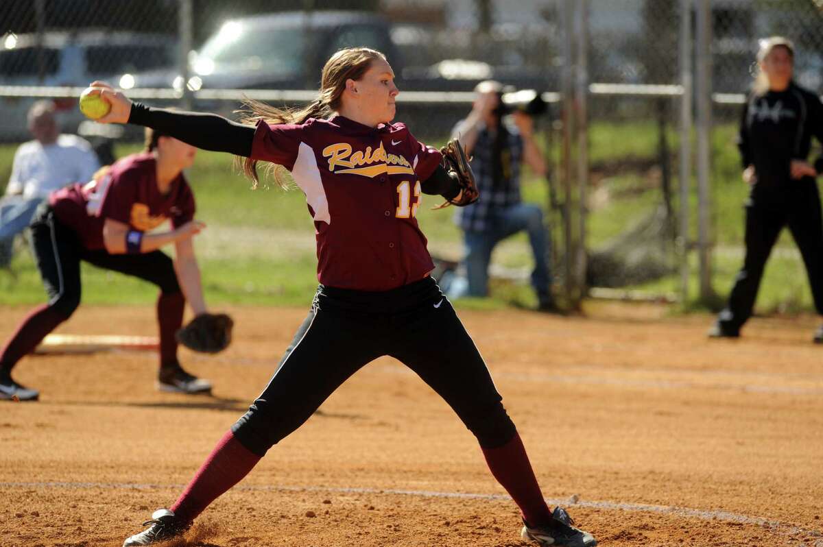 Colonie's Kelly Lane pitches during their high school girl's softball game against Shenendehowa on Wednesday April 17, 2013 in Colonie, N.Y. (Michael P. Farrell/Times Union)