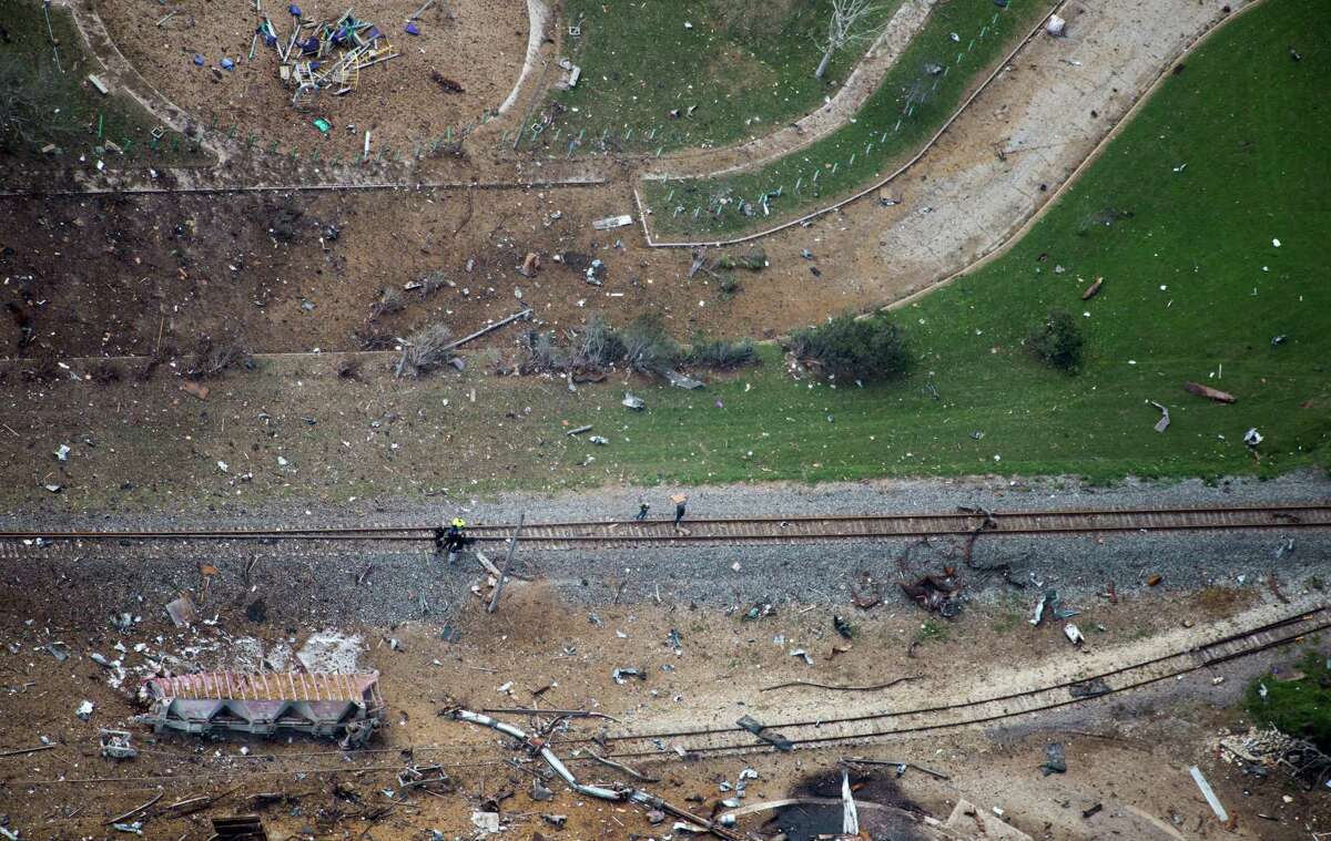 Little is left to the West Fertilizer plant as seen in an aerial view of the plant on Thursday, April 18, 2013, in West, Texas.