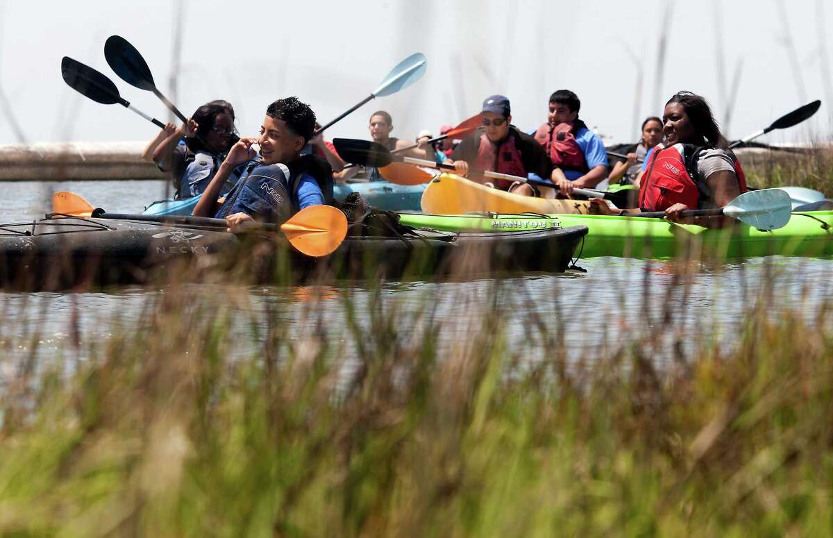 Kayak tour introduces teenagers to Galveston marshes