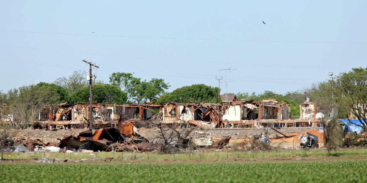 The huge explosion at the West Fertilizer Co. on Wednesday left this structure and many others in the area shattered.