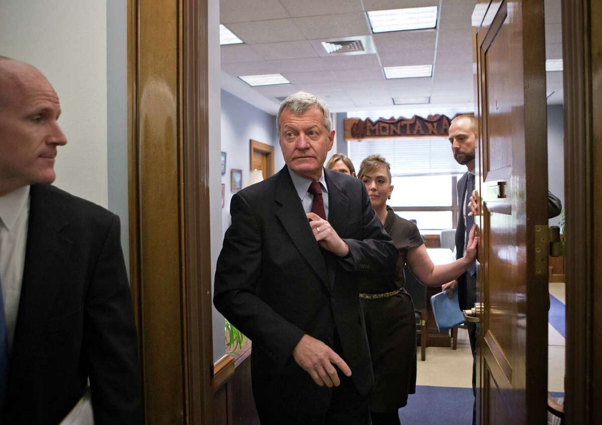 Senate Finance Committee Chairman Sen. Max Baucus, D-Mont. leaves his committee office on Capitol Hill in Washington, Tuesday, April 23, 2013, saying that he was going to speak to the news media in his home state of Montana before discussing his retirement from the Senate. (AP Photo/J. Scott Applewhite)
