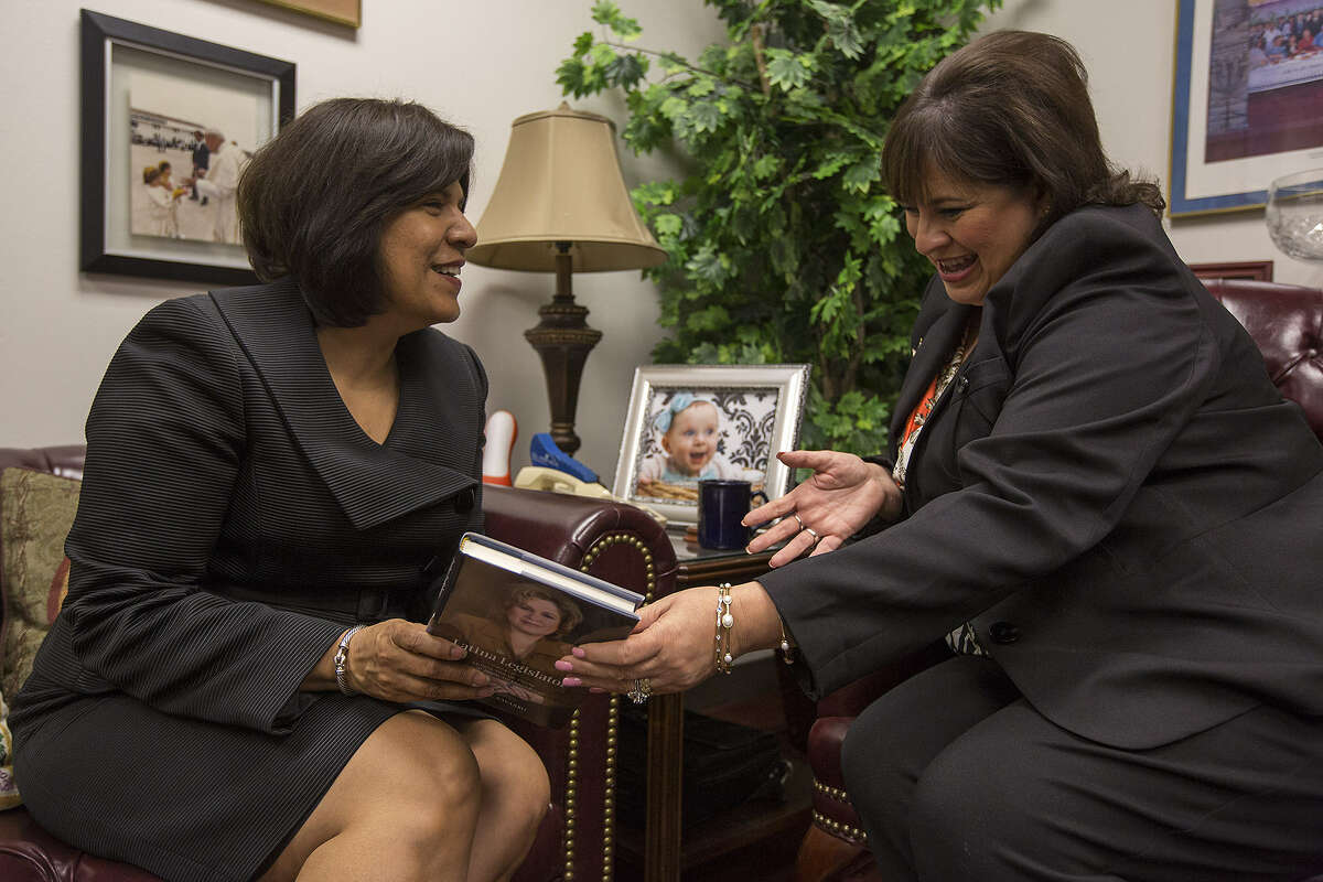 Grace Garcia (left) and state Sen. Leticia Van de Putte, classmates at Jefferson High School, visit. Van de Putte recalled Garcia's mother's Methodist family as community-minded: “They were committed to social justice and public servant leadership.”
