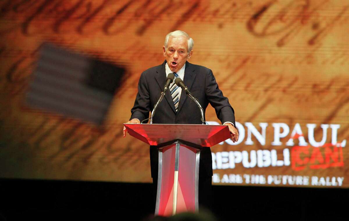 Rep. Ron Paul (R-Texas) speaks during his We are the Future Rally at the University of South Florida Sun Dome on Sunday, August 26, 2012, in Tampa, Florida. (Daniel Wallace/Tampa Bay Times/MCT)
