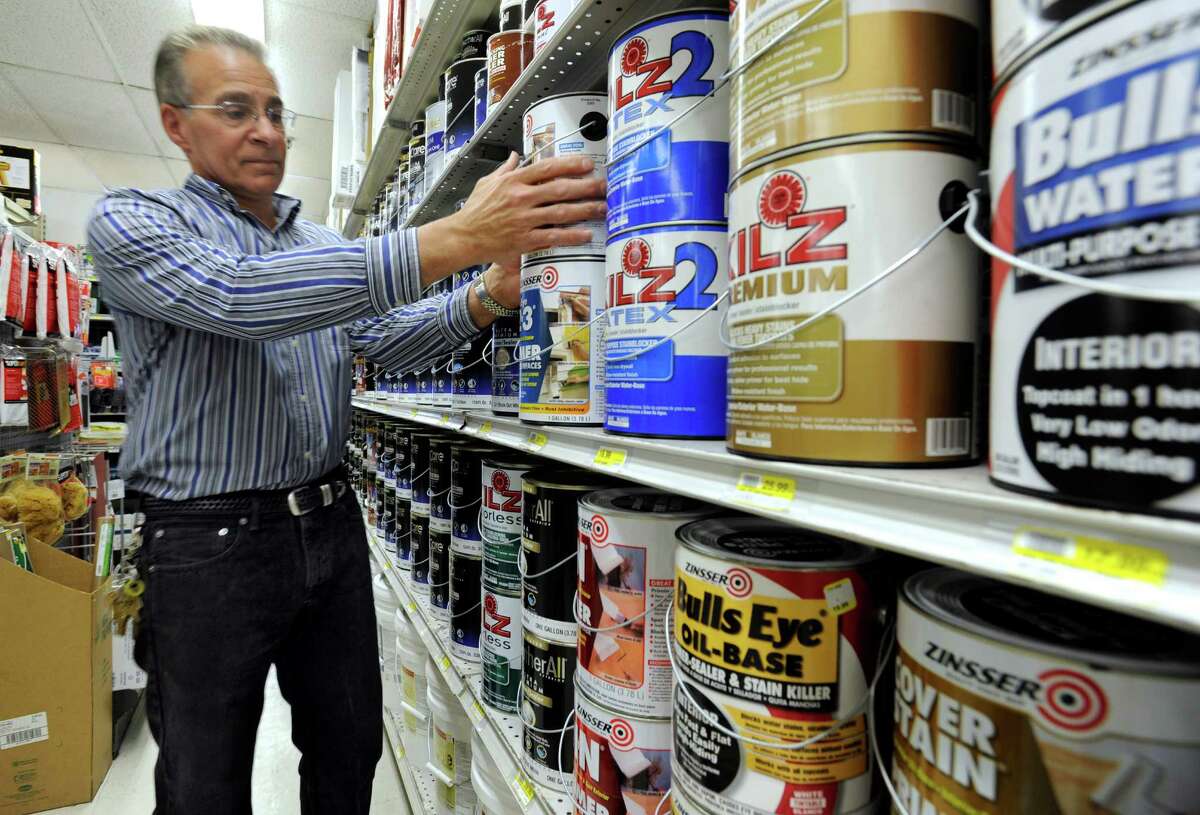 Jack Deep, owner and manager of Deep's Hardware on North Street in Danbury, Conn., is photographed in the paint area of his store Monday, April 29, 2013.