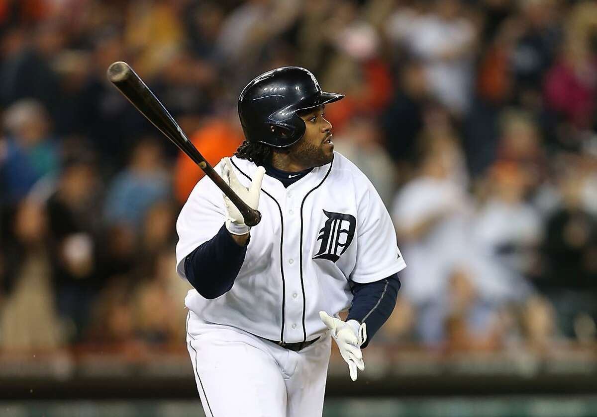DETROIT, MI - APRIL 29: Prince Fielder #28 of the Detroit Tigers hits a three run home run in the sixth inning scoring Andy Dirks #12 and Miguel Cabrera #24 during the game against the Minnesota Twins at Comerica Park on April 29, 2013 in Detroit, Michigan. (Photo by Leon Halip/Getty Images)
