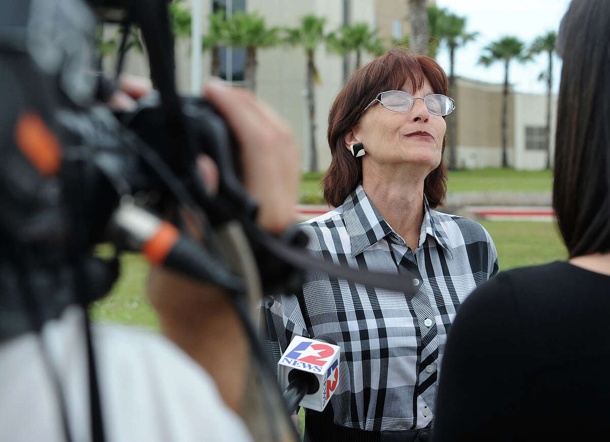 Deborah Ray Holst sighs in relief Tuesday after looking to the sky and saying, "Mom you are avenged and we love you," shortly after Bartholomew Granger was found guilty on capital murder charges from the shooting death of Holst's mother Minnie Ray Sebolt. The trial stems from the 2012 Jefferson County Courthouse Shooting. "This is the best feeling I've had in over a year and a half," she said, smiling, to reporters. Photo taken Tuesday, April 23, 2013 Guiseppe Barranco/The Enterprise