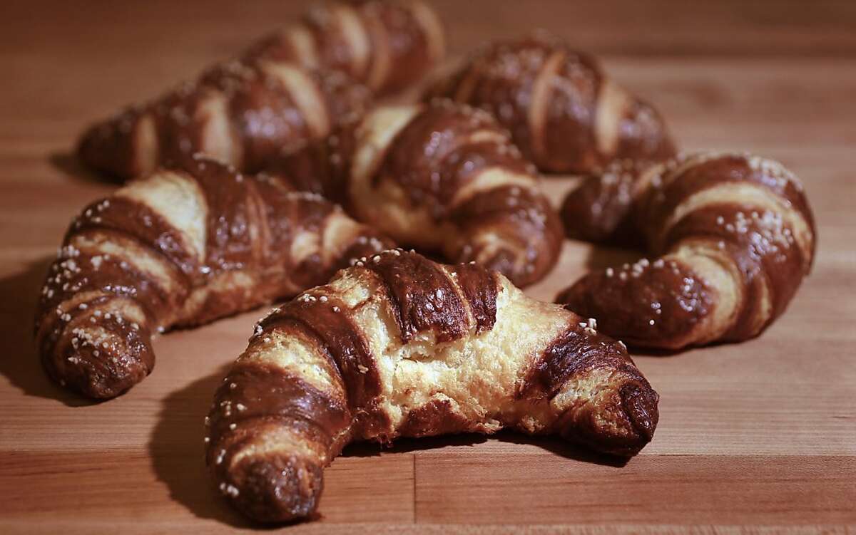 Pretzel Croissants hot out of the oven of Pastry Chef Bill Corbett, in San Francisco, Calif., on Friday April 26, 2013. Corbett will be one of the chefs featured in an upcoming bake sale bringing together some of the best pastry chefs in the country.