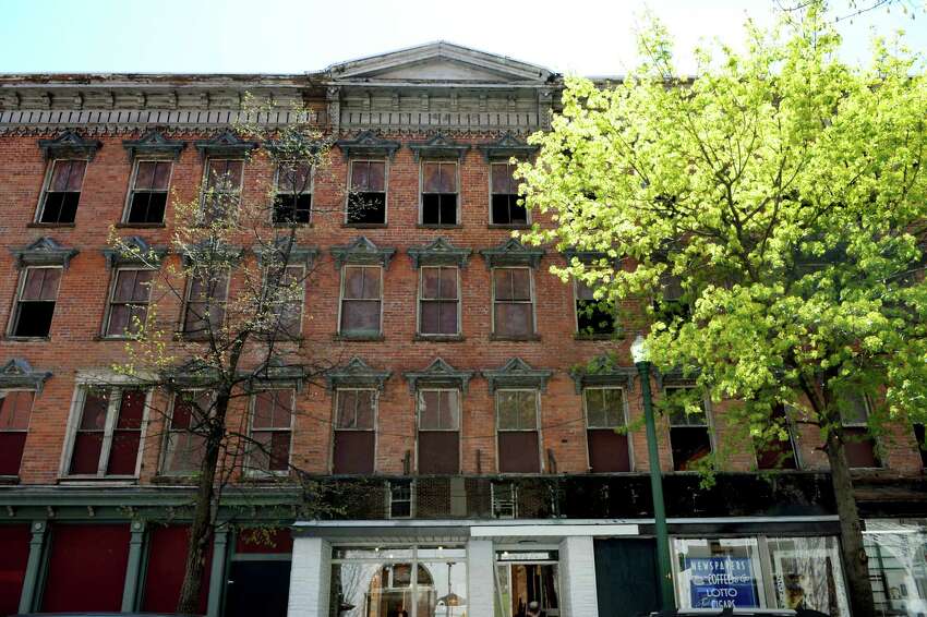 The first business in the circa-1870s Clark House, at 207-217 Broadway in Troy, was The Grocery, as seen in 2013. (Cindy Schultz / Times Union)