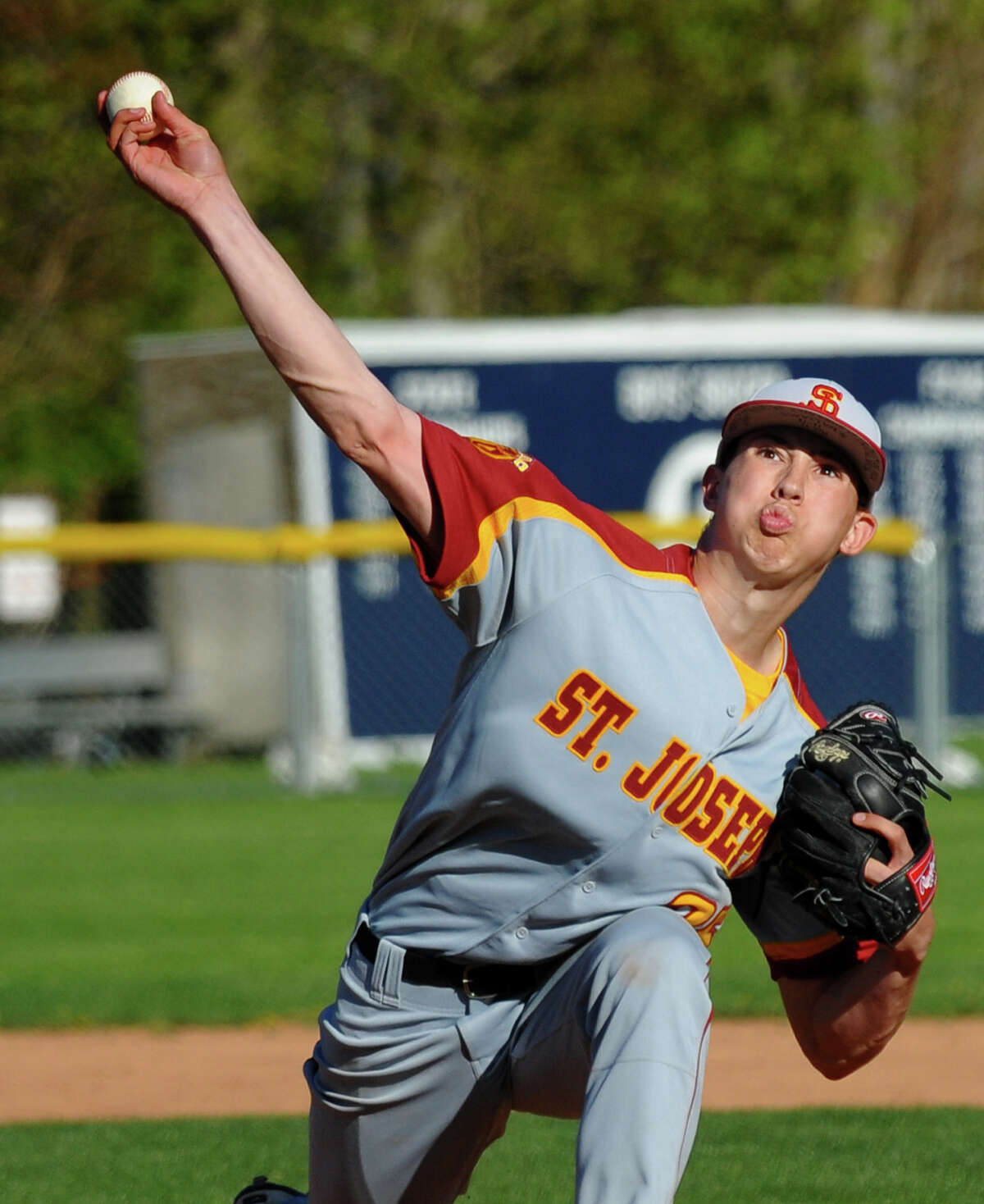 St. Joseph's Nick Williams pitches, during baseball action against Staples in Westport, Conn. on Wednesday May 1, 2013.