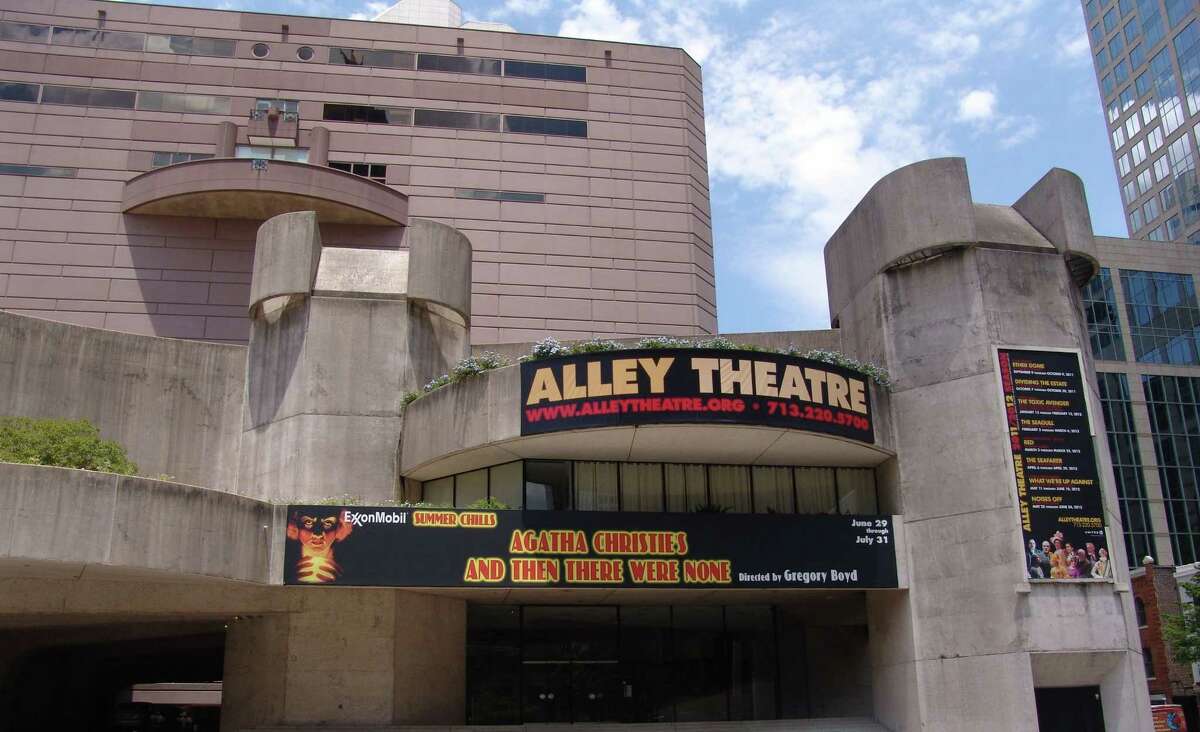 Alley Theatre building - Summer Chills banner: Agatha Christie's And Then There Were None Photo Courtesy of the Alley Theatre