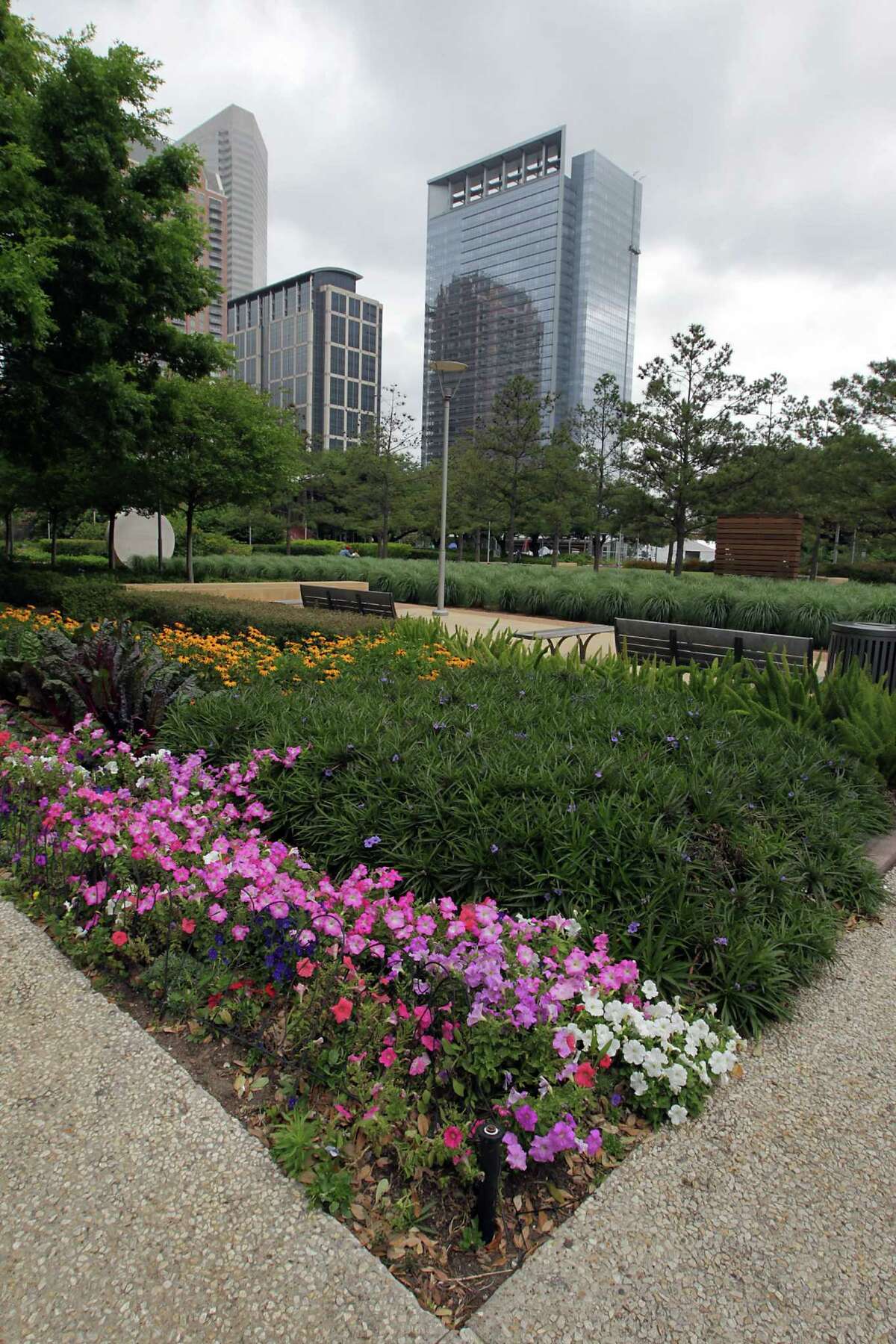 A view of some of the flowers at Discovery Green park Friday, April 26, 2013, in Houston ( James Nielsen / Houston Chronicle )