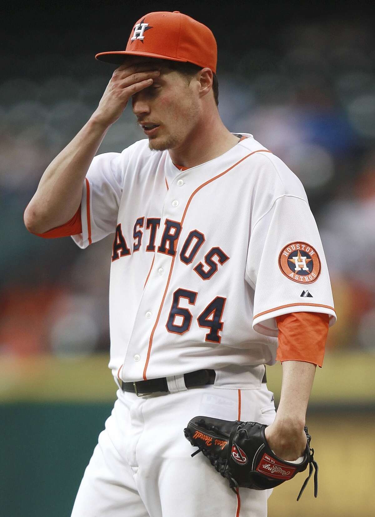 Astros pitcher Lucas Harrell has been known to voice his frustrations.