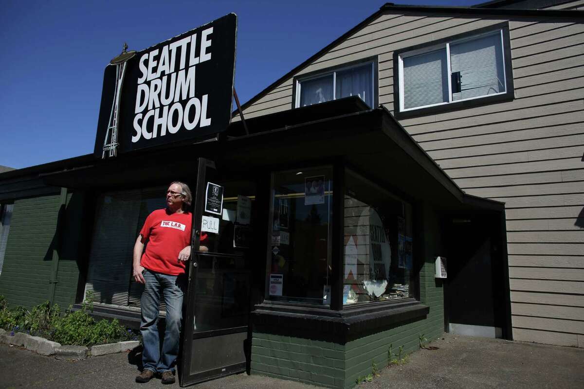 Steve Smith, owner of the Seattle Drum School, is shown at the building in north Seattle on May 4, 2013.