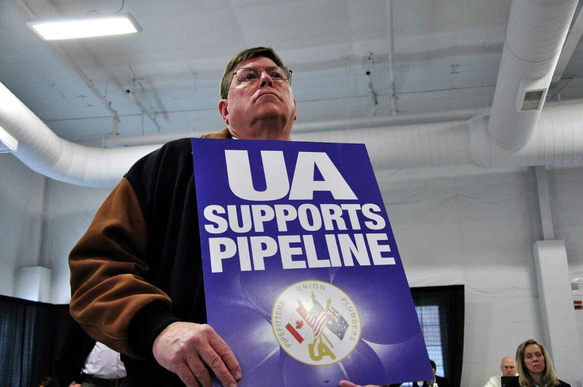 A union member attends a public hearing on the Keystone Pipeline on April 18, 2013 in Grand Island, Nebraska. Supporters and opponents of the extension of the Keystone Pipeline, which could carry oil from Canada to the Gulf of Mexico, have publicly clashed in Nebraska, where the project is very controversial because of its potential impact on the environment. AFP PHOTO/Guillaume MeyerGuillaume Meyer/AFP/Getty Images