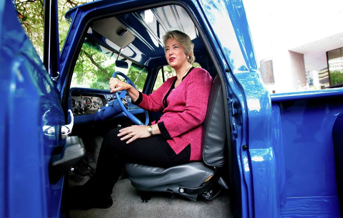 Mayor Annise Parker sits in a 1965 Chevy C-10 Stepside during the launch this week of the annual Click It or Ticket campaign.