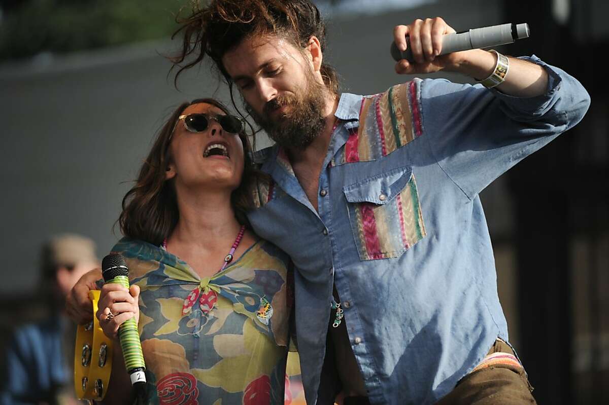Jade Castrinos and Alex Ebert of Edward Sharpe and the Magnetic Zereos during their performance on the Citi Stage at Bottle Rock Napa Valley Saturday evening. May 11, 2013.